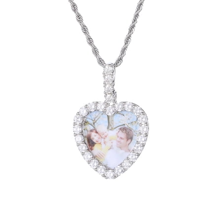 Saintda Heart-Shaped Medal Custom Made Photo Roundness Solid Back Pendant With 3mm Rope Chain Personalized Cubic Zircon Chains Birthday Gift