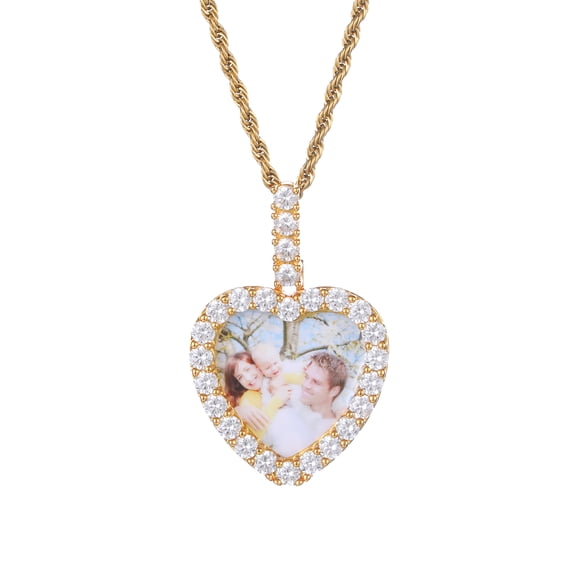 Saintda Heart-Shaped Medal Custom Made Photo Roundness Solid Back Pendant With 3mm Rope Chain Personalized Cubic Zircon Chains Birthday Gift