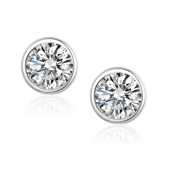 Saintda Moissanite Earrings for Women 2ct Bezel Diamond Earrings 925 Sterling Silver Bezel Set Round Stud Earrings