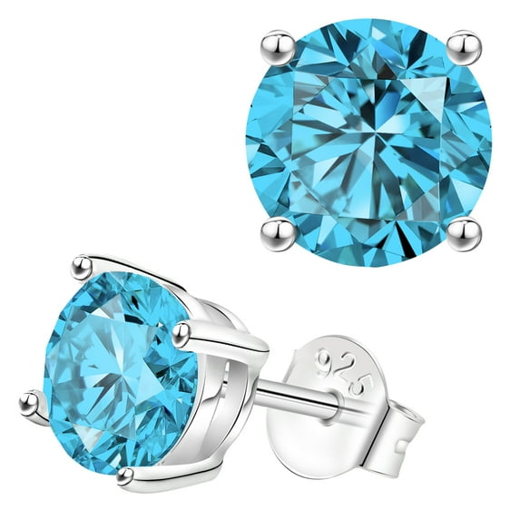 Saintda Round Shaped March Birthstone Earrings for Women 925 Sterling Silver Stud Earrings Birthday Christmas Gifts