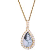 Saintda Tear Drop-Shaped Medal Custom Made Photo Roundness Solid Back With 3mm Rope Chain Personalized Cubic Zircon Chains Birthday Gift