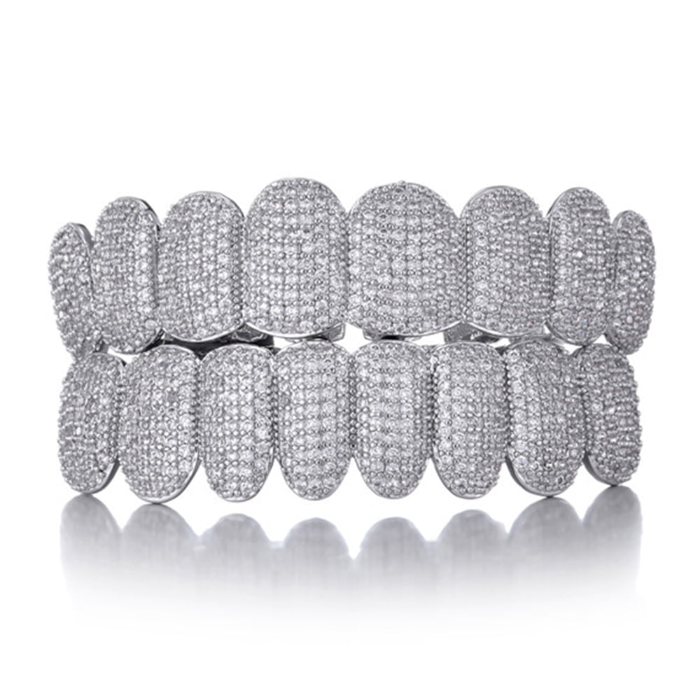 邦楽 Ice On Da Grillz TRILL GRILLZ Hip Hop Flooded Ice Drip Style Top Bottom AAA Cluster 8
