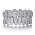 thumbnail image 1 of Saintda Teeth Grillz Prong With Bling AAA CubicStones Silver Color Eight Top & Bottom Vampire Grills Set For Hip Hop Gift, 1 of 5