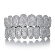 Saintda Teeth Grillz Prong With Bling AAA CubicStones Silver Color Eight Top & Bottom Vampire Grills Set For Hip Hop Gift