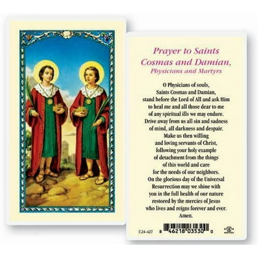 Saints Cosmos and Damian Laminated Catholic Prayer Holy Card with Prayer on Back, Pack of 25