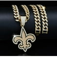 thumbnail image 1 of Saints Gem Chain Necklace 24" Gold Cuban Link Pendant 2.24"x2.0" New Orleans NFL Fan Jewelry, 1 of 2