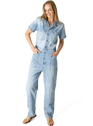 9X-SPEED Jeans Womens， Pocket Patched Denim Overall Jumpsuit