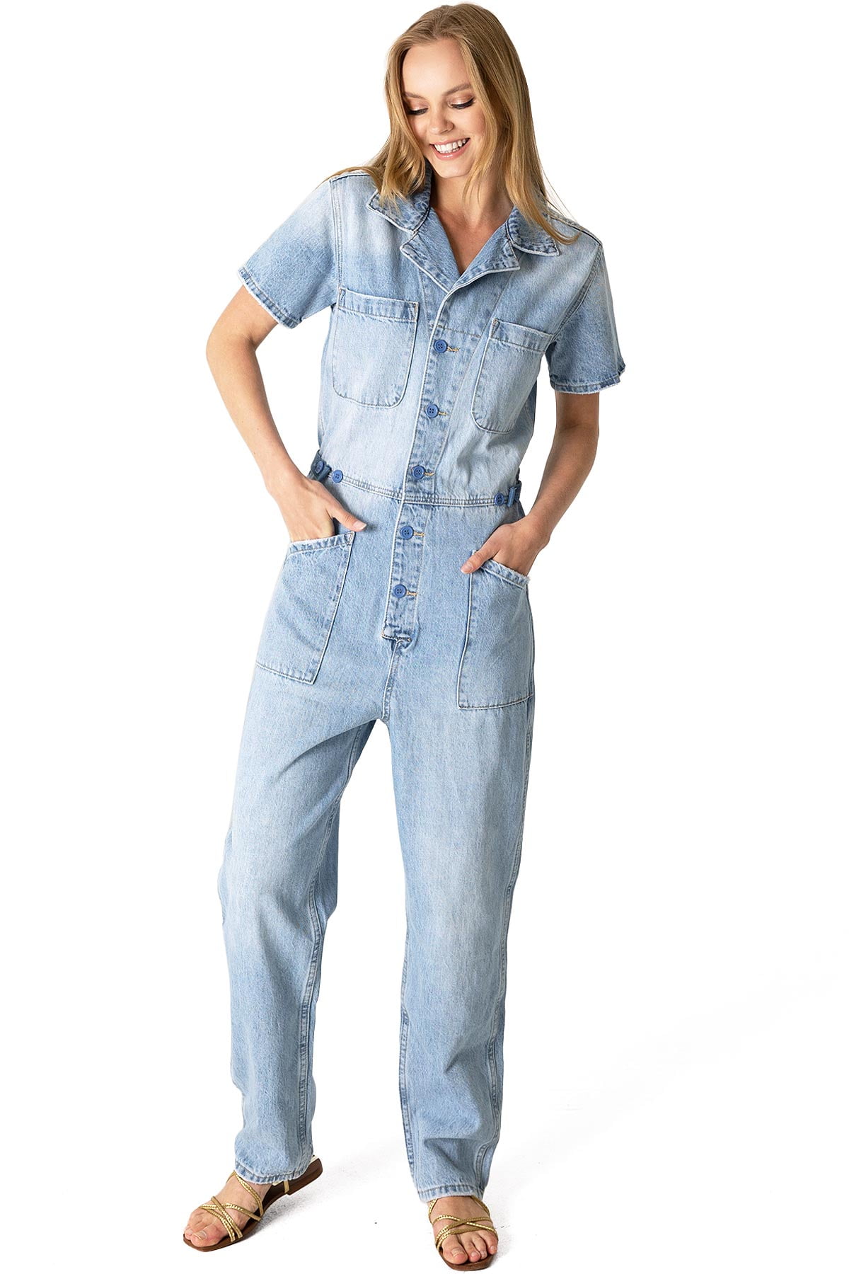 Aviator Jumpsuit in Pale Blue Denim Aviator Jumpsuit in Pale Blue Denim