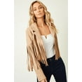 thumbnail image 1 of Saints & Hearts Womens Faux Suede Festival Fringe Cropped Jacket (M, Tan), 1 of 2