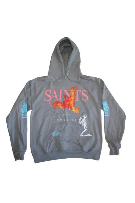Saints Life System Men's Gray Hooded Sweatshirt with Drawstring Closure (Large)