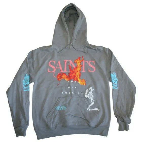 Saints Life System Men's Gray Hooded Sweatshirt with Drawstring Closure (Small)