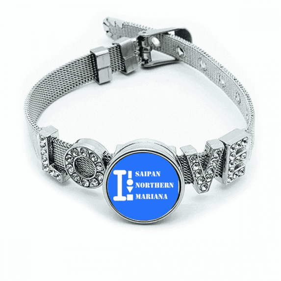 Saipan Northern Mariana Art Deco Fashion Bracelet Wristband Crystal Love Adjustable Bangle