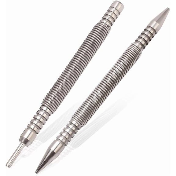 Saipe 2pcs Dual Head Nail Setter and Hinge Pin Remover Punch Set, 3/32& 1/16Heads Hammerless Spring Nail Set, 3500 PSI Striking Force Spring Loaded Nail Punch