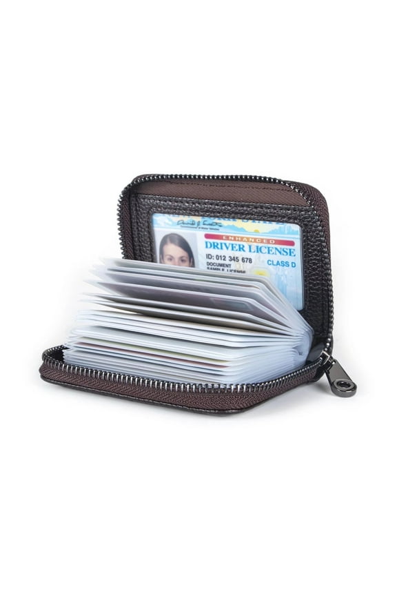 Credit Card Holder Women's Classic Card Wallet Zipper, Brown