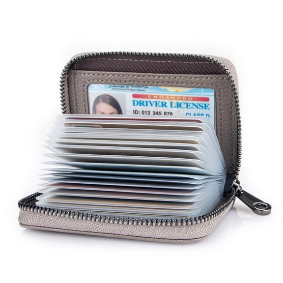 Saipulusi Genuine Leather RFID Blocking Wallet for Women Card Case Holder-Gray