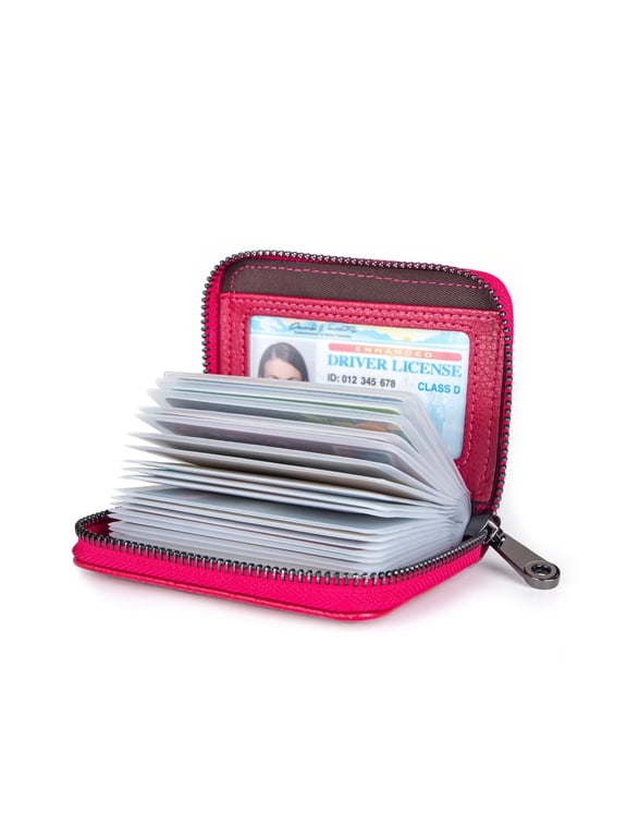 Leather Women RFID Blocking Card Wallet, Red