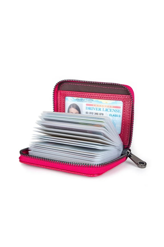 Genuine Leather Women RFID Blocking Card Wallet, Red