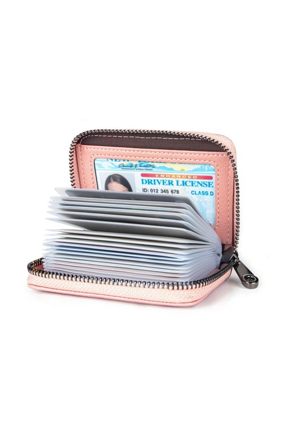 RFID Blocking Women's Card Holder Leather Wallet, Pink