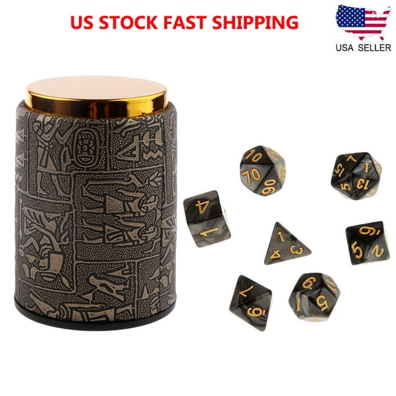 Saisai 7 Pcs Polyhedral Dice Set w/ Dice Cup for Dungeons and Dragons DND RPG MTG Black