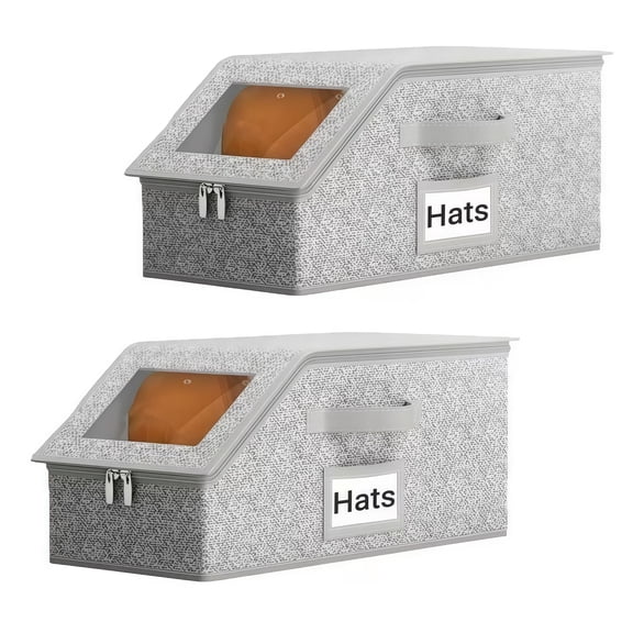 Saisi 2 Pack Hat Storage Box with Clear Window, Sealed Protection Cap Organizer for Closet, Baseball Caps Storage Container with Zipper & Handle
