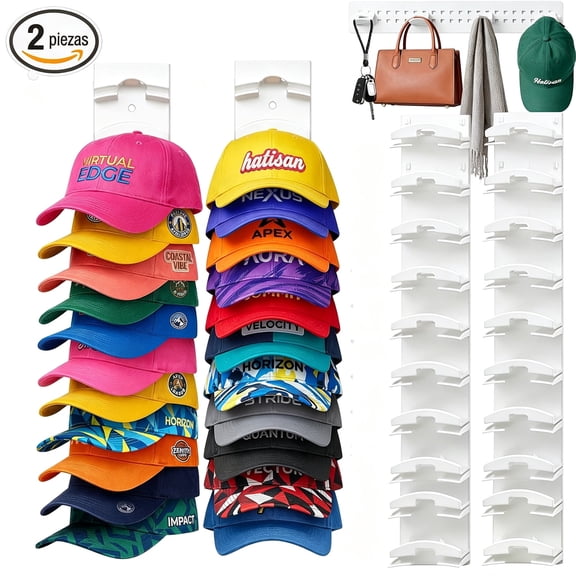 Saisi 2PCS Hat Organizer, Holds 20 Baseball Caps, Wall Mounted, White