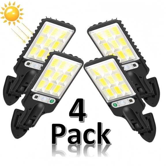 Saisi 4 pack 1000W LED Solar Street Light, Outdoor PIR Motion Sensor Garden Wall Lamp, Dusk to Dawn Spotlight with 3 Modes & Remote Control