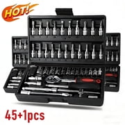 Saisi Premium 46Pcs Black Socket Wrench Set with Ratchet & Case for Home & Auto