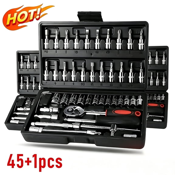 Saisi Premium 46Pcs Black Socket Wrench Set with Ratchet & Case for Home & Auto