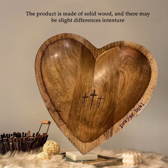 Saisi Rustic Wooden Heart-Shaped Prayer Bowl - Religious Home Decor