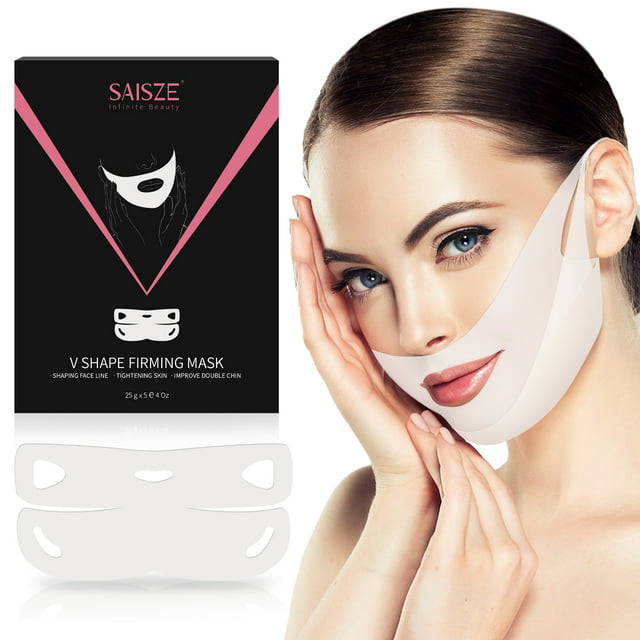 Saisze 5 Pcs V Shaped Facial Masks, V Line Chin Lift Patch, Chin Up Tightening Mask, Great for Chin Up & V Line, Double Chin Reduce, Firming Moisturizing & Contour Lifting