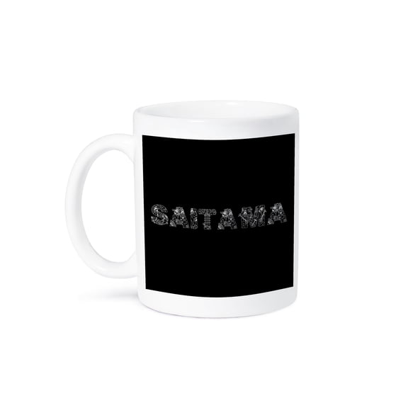 3drose, Saitama Decorative Text - White on Black, 15oz Mug