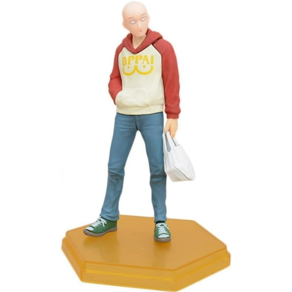 Saitama Figure Leisure Suit Saitama Bald Head Figurine 18cm/7.1inch PVC Handmade Anime Statue Model Desktop Decoration Ornament Gifts