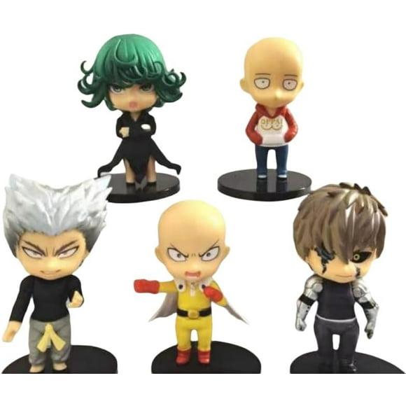 Saitama Figure Tatsumaki Figure Genos Figure Five Q Version Standing Anime Figures Handmade PVC Statues Collectible Souvenirs Gifts (B)