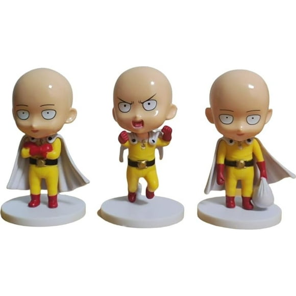 Saitama Figure Three Q Version Standing Bald Head Saitama Action Figures 10cm/3.9inch PVC Collectible Handicrafts Souvenirs for Anime Fans Gifts