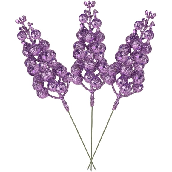 Saitec 15 Pack Christmas Glitter Berries Stems, 7.8Inch Artificial Christmas Picks for Christmas Tree Ornaments, DIY Xmas Wreath, Crafts, Holiday and Home Decor (Light Purple)