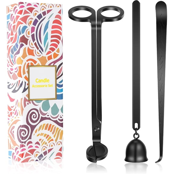Saiveina 3 in 1 Candle Accessory Set, Wick Trimmer, Dipper, Snuffer Extinguisher, Care Kit with Gift Package for Lover(Black)