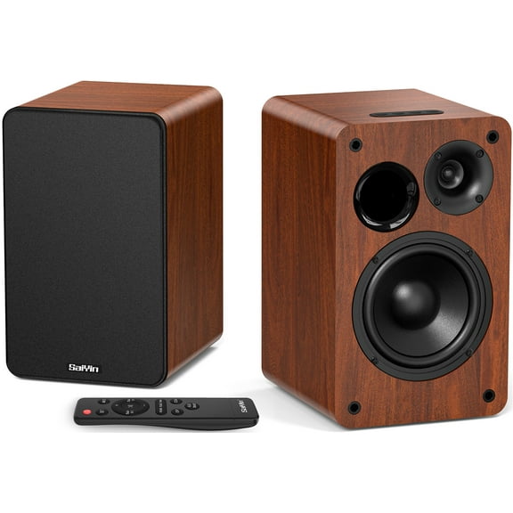 Saiyin Bluetooth Bookshelf Speakers for Record Player, Powered Studio Monitor Speaker with 5.2 Inch Woofer, Horn Tweeter and Optical RCA Inputs, Subwoofer Line Out for Turnable.