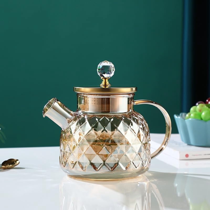 Diamond Pattern Texture Teapot Sajani Diamond Texture Design Glass Tea Pot Large Capacity Tea Kettle ...