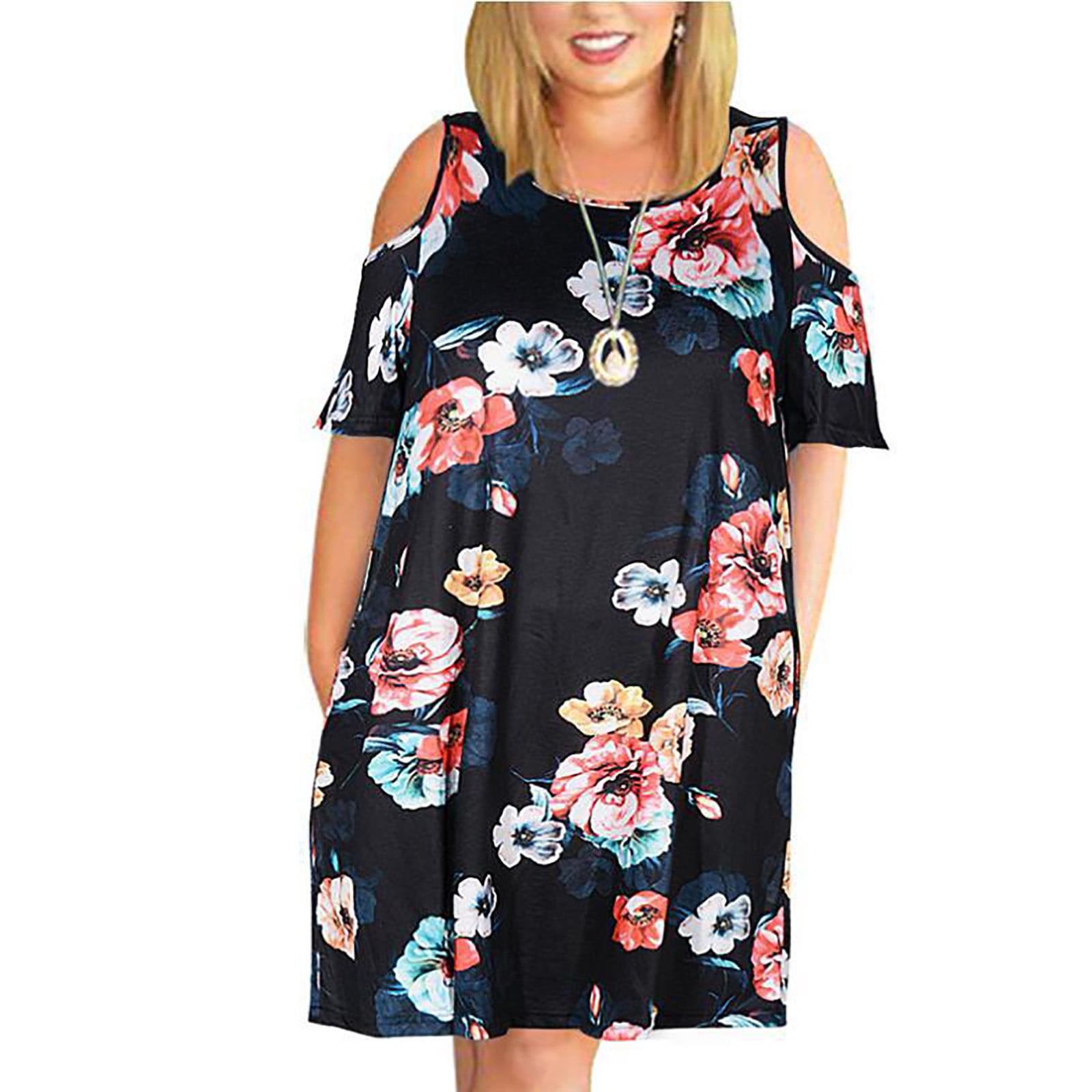 Plus Size Cold Shoulder Short Sleeve Mini Dress
