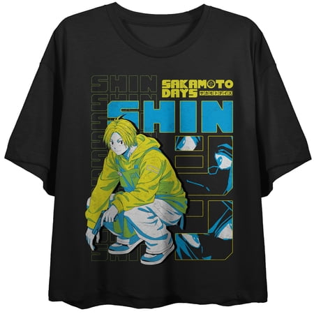 Sakamoto Days Shin Asakura Repeat Name Text Women's Black Crew Neck Short Sleeve T-shirt-Medium