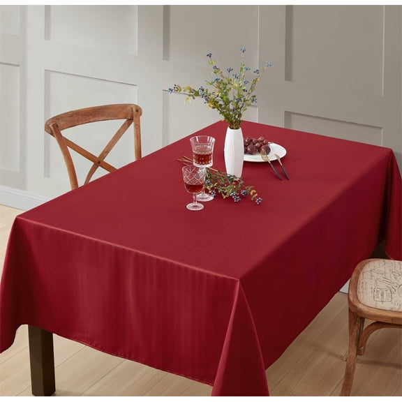 THD Linky Stripe Fabric Tablecloth For Rectangle Table, Water, Fade, Stain, And Wrinkle Resistance