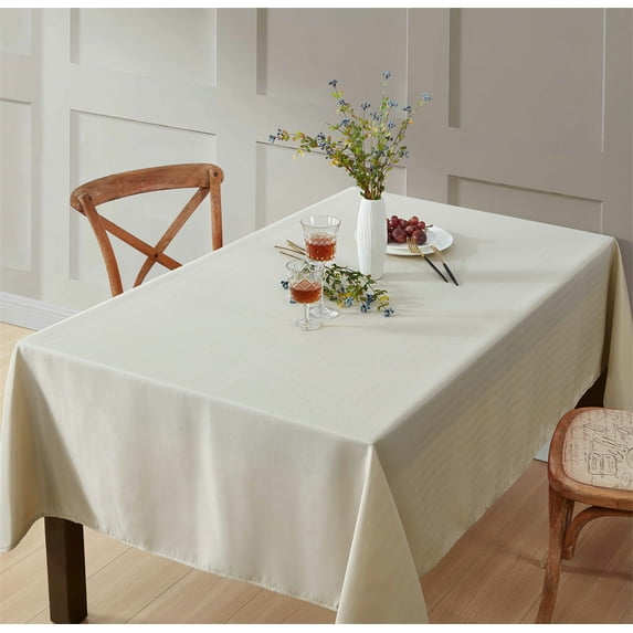 THD Linky Stripe Fabric Tablecloth For Rectangle Table, Water, Fade, Stain, And Wrinkle Resistance