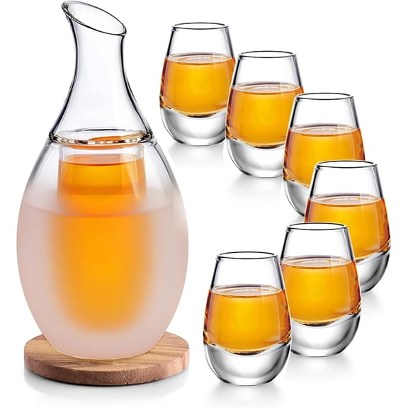 Sake Set Glasses, 8.5 Ounce Sake Carafe Cups with 6 Saki Cup Set for Warmer or Cold Japanese Wine with Stone Coaster Gift Sets
