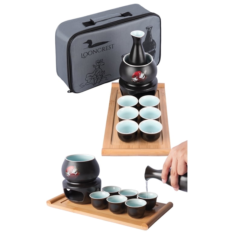 LoonCrest, Ceramic Drinkware Set, 10-Piece, Japanese Sake Set