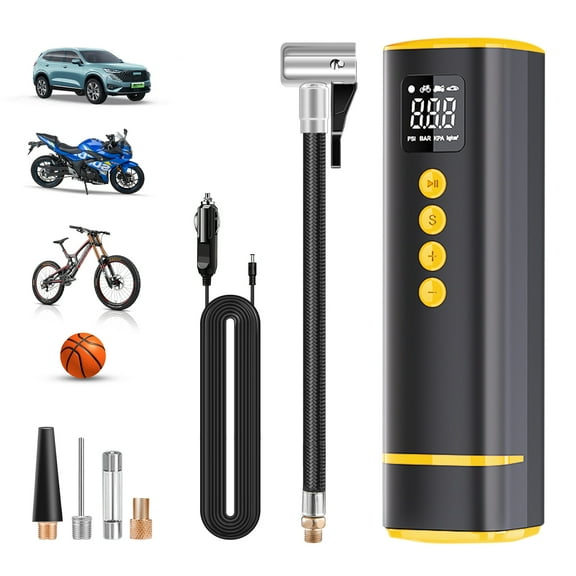 Saker Portable Tire Inflator, 150 PSI Air Compressor with Digital Gauge, Auto Shutoff & LED Light, 12V Air Pump for Cars, Bikes, Balls, Motorcycles
