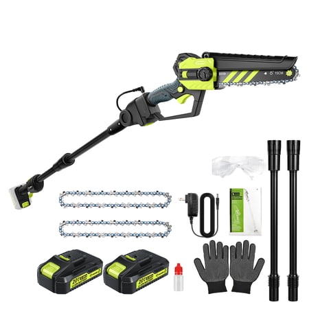 Saker 2-in-1 Brushless Pole Saw & Mini Chainsaw with 3 Replacement Chain, 2pcs 20V 2.0A Batteries, 6-inch Cutting Capacity, 6.5ft Reach Pole Saw for Tree Trimming