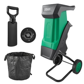 Saker 15-Amp Electric Wood Chipper, Wood Shredder & Leaf Mulcher with 1.54 Cutting Diameter, Includes Collection Bag for Mulch & Yard Waste Cleanup