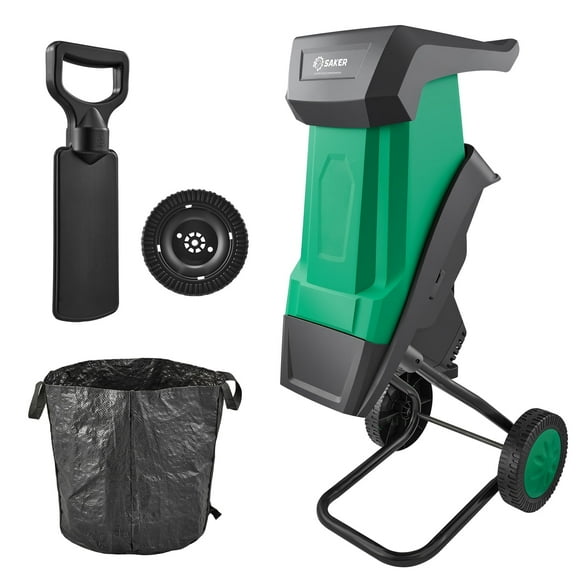Saker 15-Amp Electric Wood Chipper, Wood Chipper Shredder Mulcher Handles 1.54-Inch Branches, Includes Collection Bag for Mulch & Yard Waste Cleanup