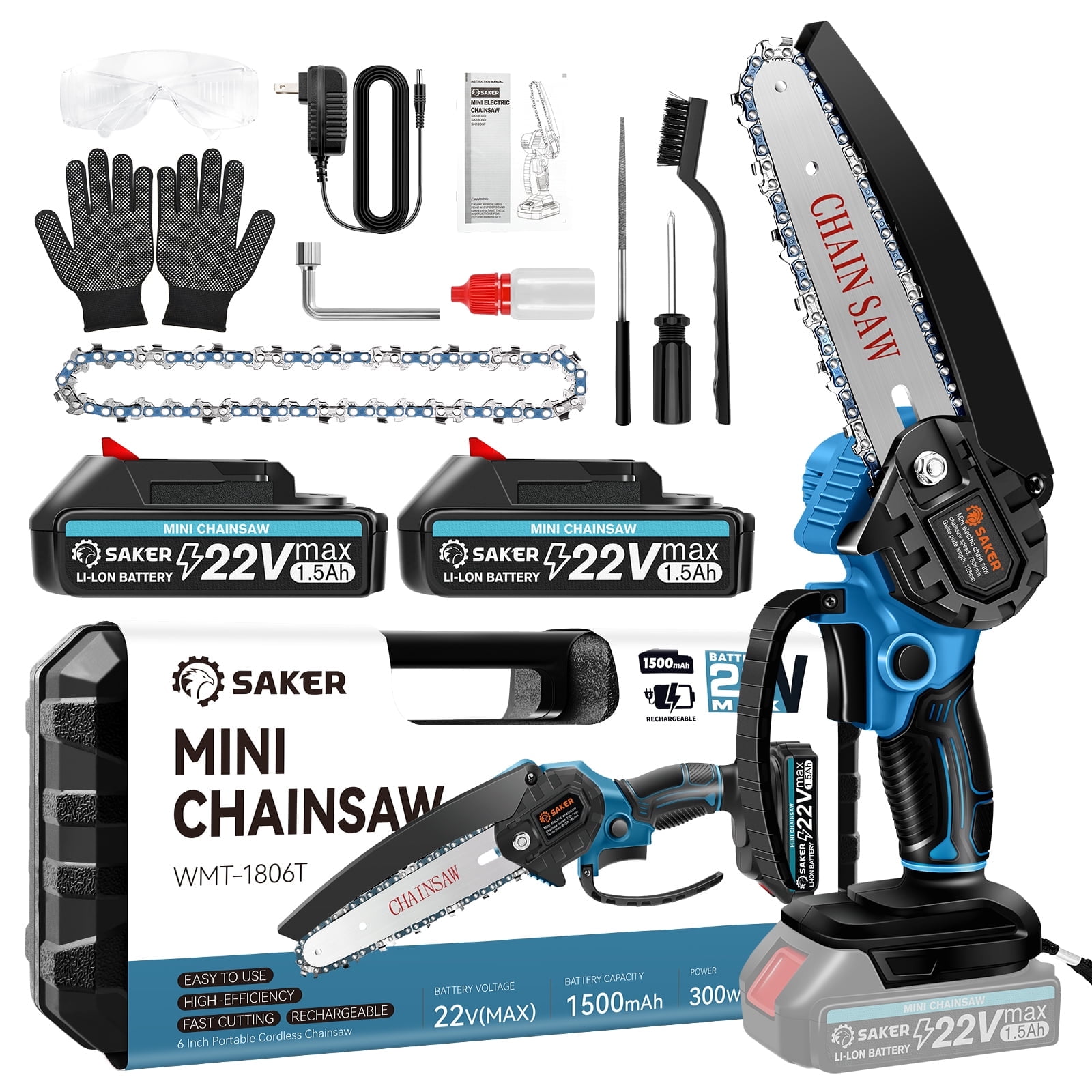 Saker 6inch Mini Chainsaw Small Handheld Chain Saw By 2PCS 22V 1500mAh Batteries Powered 2 PCS Chains in Nepal at NPR 19979 Rating 5