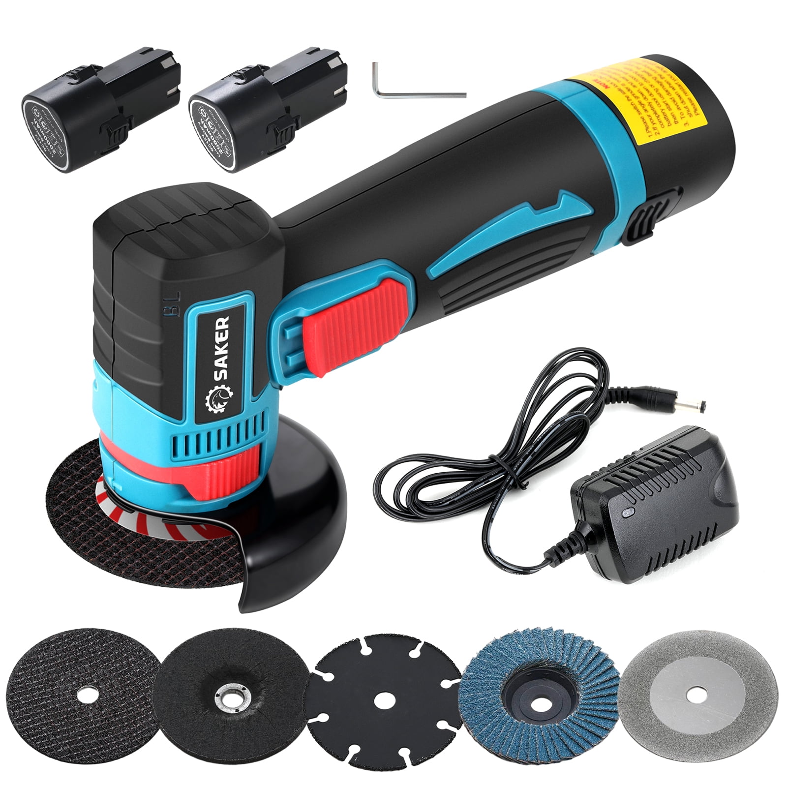 Saker Brushless Angle Grinder - 12V 16800 RPM Cordless Grinder Cut off Tool  Kit with Extra 5 PCS Disc (2PC Batteries & Charger)